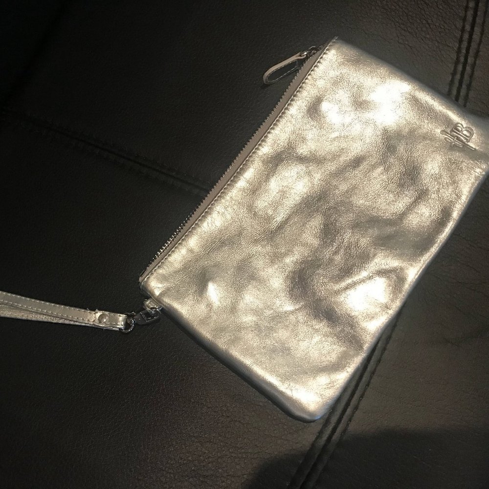 metallic silver wristlet